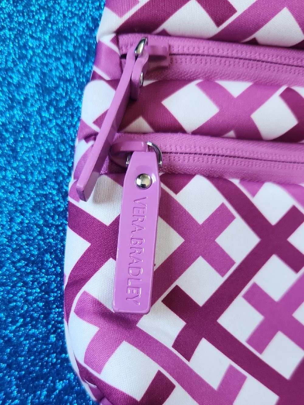 Vera Bradley Pink & White Lattice Triple-Zip Cosmetic Bag